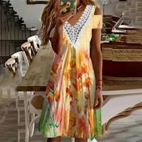 Ljetne haljine za žene hladno rame s kratkim rukavima V-izrez majica kratkih rukava casual cvjetna otiska