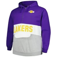 Muške fanatike marke Purple Los Angeles Lakers Big & Visok Anorak Polu-zip Hoodie