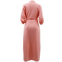 Dugi rukav V-izrez Čvrsta labava ležerna ružičasta ženska haljina Ljetna veličina m