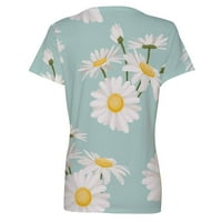 Bluze za žene plus veličine kratkih rukava V-izrez cvjetne majice za slobodno vrijeme s