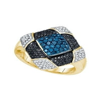 10KT Žuto zlato Žene okrugla plava crna boja Poboljšani dijamantski kvadratni prsten CTTW