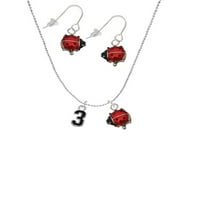 Delight nakit Silvertone crni broj - Red Lucky DameBug ogrlica i viseći minđuše