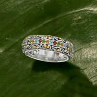 Ross-Simons 0. CT. T.W. Multi-Gemstone Balinese prsten u sterlingu srebra sa 18kt žutom zlatom za žensko,
