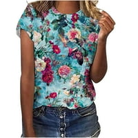 Ženske vrhove Dressy Ležerne prilike Floralne majice Summer Loose kratki rukav Crew Crt Slim Funt Comfy