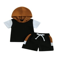 Qinghua Toddler Baby Boy Summer Outfits Hoodie kratki rukav vrhovi Drswstring Hratke za odjeću Crna
