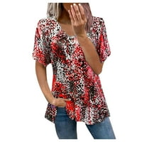 Auroural Womens T košulje Žene proljeće i ljetne kratke skevesv-izrez patentni zatvarač Leopard šuplje