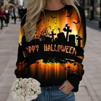 Mrigtriles Ženska ležerna moda Halloween Print s dugim rukavima, pulover za pulover O-izrez