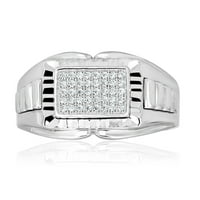 Sterling srebrni pravokutni klasterirani simulirani dijamant CZ Muški modni prsten - veličina 11