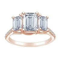 2. Carat smaragd i okrugli rez bijeli prirodni dijamant tri kamena zaručni prsten u 14K čvrstih ruža