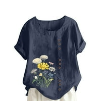 Peskaiy ženski ljetni casual okrugli vrat s kratkim rukavima cvjetni tisak labave majice Plus veličine