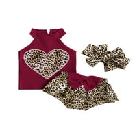 Wassery Baby Girls Ljeto odijelo Leopard Print Heart Heart bez rukava Torbin tenkovska ruffles Hratke
