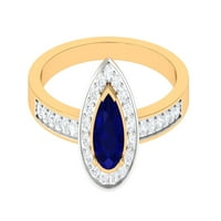 CT kruški oblik plavi safirni prsten sa dijamantskim, klasičnim prstenom za suze, 14k žuto zlato, SAD