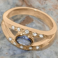 Britanska napravljena 18k ruža zlatna prirodna tanzanite i dijamantni prsten žena - Opcije veličine