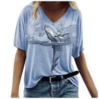 Penkaiy žensku ljetnu modu Ležerne prilike tiskane kratkih rukava V-izrez na vrhu ljetne svestrane majice