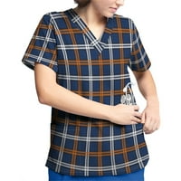 Hanas Tops Plus sizeni ispisani piling radne uniforme vrhovi za žene V-izrez kratkih rukava s majicama