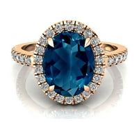 Personalizirani prsten, čvrsti zlatni halo prsten, angažman London Blue Topaz dijamantni prsten, poklon za djevojku