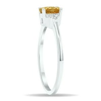 Ženski citrinski i dijamantski polumjesečni prsten u 10k bijelom zlatu