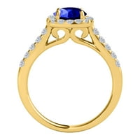 Aonejewelry 1. Carat TTW Halo Tanzanite i dijamantski zaručni prsten izrađen u 14K čvrstog žutog zlata