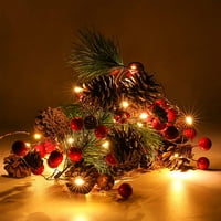 Božićni vijenac sa svjetlima, crvena bobičasto borov konus 6,5ft LED vijenčat svjetla, led vijenca,