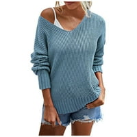 Buigttklop Nema granica džemperi za žene čišćenje plus veličina Ženska V-izrez Loover Pulover Puno boje