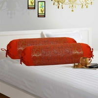 Stylo Culture Indijski poldupion Cilindrični jastuk za cijev Jastuk Jastuk Narančasta Jacquard Brocade
