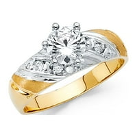 Jewels 14k Bijelo i žuto zlato Dva tonska okrugla Kubična cirkonija CZ Zaručnička prstena veličine 5.5