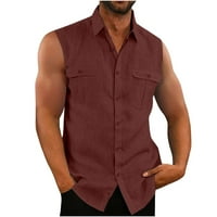 Qcmgmg muške košulje za košulju za regularno-fit dolje ovratnik pune boje bez rukava xl xl