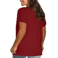 Ženska plus veličina Solid Crewneck Labavi majica kratkih rukava Bluze Majice vrhovi vino L, SAD Veličina