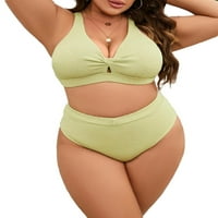 Plain V izrez Lime Green Plus Veličina Bikini setovi