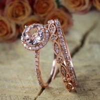 2. Carat okrugli morgatit i dijamantski moissinite TRIO prsten za angažman prsten za vjenčane trake