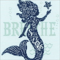 Dimenzije Mermaid Brojani Cross Stitch Kit za početnike, grof Light Blue Aida, 6''x6 ''