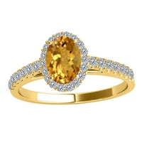 Mauli dragulji za angažovanje prstenova za žene 1. Carat dijamantski i ovalni oblikovani citrinski prsten