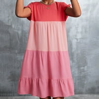 Ženska klasična kontrastna patchwork haljina okrugla vrata ruffle rukave Sweet Torta suknja za slobodno