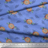 SOIMOI plavi poliester Crepe tkaninski umjetnički cvjetni i pružni tkanini otisci sa dvorištem širom