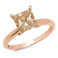 CT Sjajno princeze simulirani šampanjac 14k Rose Gold Solitaire prsten SZ 4.25