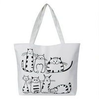 Ženske platnene mačke tiskanje Torbica dame dame velikih kapaciteta crtane tote na ramenu torba za plažu
