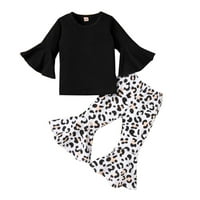Sdjma Toddler Baby Girls Black Pamuk Flared rukava Top + Leopard Print pantalone za djecu