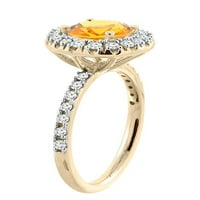14k žuti zlatni prirodni citrinski prsten okrugli plutajući halo dijamant, veličina 7.5
