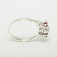 Real 14K bijeli kultivirani krug i rubin ženski rubni prsten - veličina 6.25