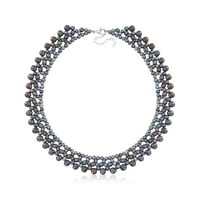 Ross-Simons Crno kultivisano biserna ogrlica sa srebrnom srebrnom za žene, odrasla osoba