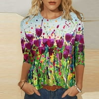 Hvyesh rukav za žene Ljeto Ležerne prilike Crewneck T košulje Print Rad Klasični bluze Tri četvrtine