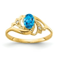 14k žuto zlato 6x ovalni plavi Topaz AAA Real Diamond Ring