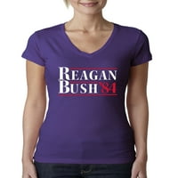 Divlji Bobby, Reagan Bush 'kampanja, Americana American Pride, Ženska Junior Fit V-izrez Tee, Ljubičasta