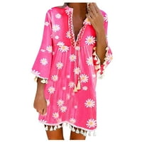 Ljetne haljine za ženski rukav mini temperament cvjetni a-line plaža V-izrez ružičasta xxl