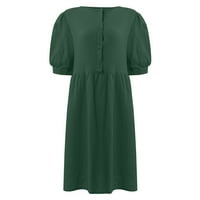 Haljine za žene V-izrez Solid A-line Dužina koljena Ležerne haljine kratkih rukava Zelena s