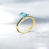 Gem Stone King 0. CT plavi cirkon plavi dijamant 10k žuti zlatni prsten sa bijelim zlatnim zupčanjima
