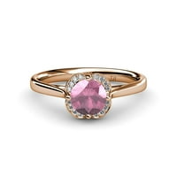 Pink Tourmaline i Diamond SI2-I1, G-H HALO angažman prsten 1. CT TW u 14K Rose Gold.Size 5.0