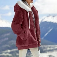 MLQIDK Zimski kaputi za žene s krzno prevelizirane šerpe jakne Fuzzy Fleece duksevi zatvarajući gornje