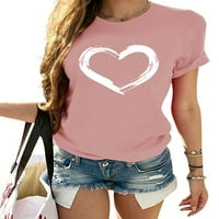 Ženski srčani tiskani majica Crew vrat kratkih rukava TEE Ljetna casual labava majica