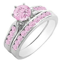 DazzlingRock kolekcija 1. Carat 14k okrugli ružičasti safir Dame Bridal Angažman prsten CT, bijelo zlato,